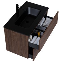 HD Aria Pro Matt Hazel 80 fali mosdószekrény, push-to-open mechanizmussal, matt fekete slim mosdóval