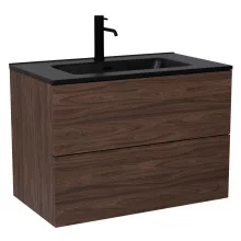 HD Aria Pro Matt Hazel 80 komplett fürdőszoba bútor fali push-to-open mosdószekrénnyel, matt fekete slim mosdóval és tükörrel