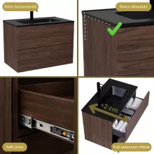 HD Aria Pro Matt Hazel 80 komplett fürdőszoba bútor fali push-to-open mosdószekrénnyel, matt fekete slim mosdóval és tükörrel