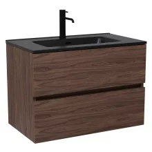 HD Aria Matt Hazel 80 komplett fürdőszoba bútor fali mosdószekrénnyel, matt fekete slim mosdóval és tükörrel