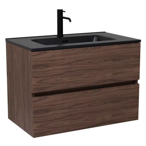 HD Aria Matt Hazel 80 komplett fürdőszoba bútor fali mosdószekrénnyel, matt fekete slim mosdóval és tükörrel