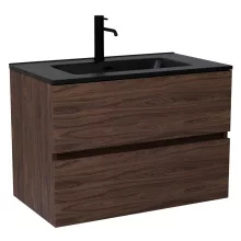 HD Aria Matt Hazel 80 komplett fürdőszoba bútor szett fali mosdószekrénnyel, matt fekete slim mosdóval, tükörrel és magasszekrénnyel