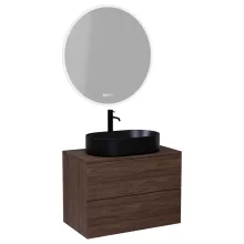 HD Zyra Pro Matt Hazel 80 komplett fürdőszoba bútor fali push-to-open mosdószekrénnyel, mogyoró színű mosdópulttal és tükörrel