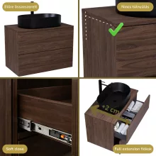 HD Zyra Pro Matt Hazel 80 komplett fürdőszoba bútor fali push-to-open mosdószekrénnyel, mogyoró színű mosdópulttal és tükörrel