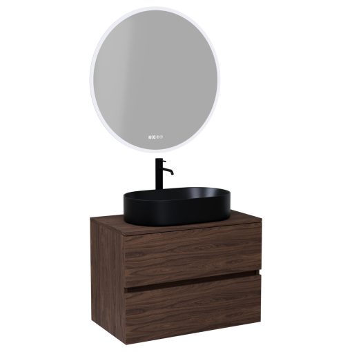 HD Zyra Matt Hazel 80 komplett fürdőszoba bútor fali mosdószekrénnyel, mogyoró színű mosdópulttal és tükörrel