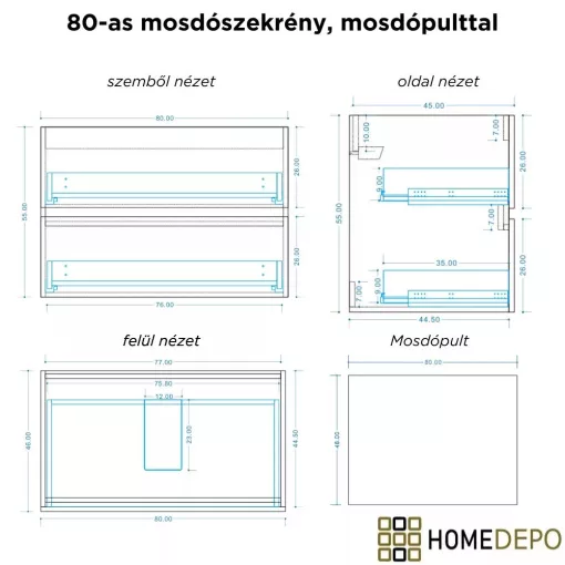 HD Zyra Pro Matt Hazel 80 komplett fürdőszoba bútor szett fali push-to-open mosdószekrénnyel, mogyoró színű mosdópulttal, tükörrel és magasszekrénnyel