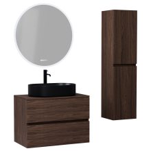 HD Zyra Matt Hazel 80 komplett fürdőszoba bútor szett fali mosdószekrénnyel, mogyoró színű mosdópulttal, tükörrel és magasszekrénnyel