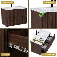 HD Ravello Pro Matt Hazel 80 fali mosdószekrény, push-to-open mechanizmussal, fényes fehér slim mosdóval