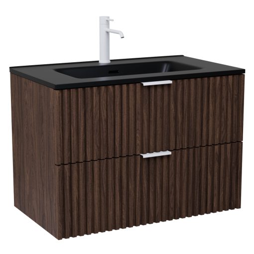 HD Ravello Matt Hazel 80 fali mosdószekrény matt fehér fogantyúkkal és matt fekete slim mosdóval