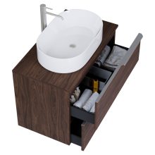 HD Carona Matt Hazel 80 fali mosdószekrény mogyoró színű mosdópulttal és szálcsiszolt króm fogantyúkkal