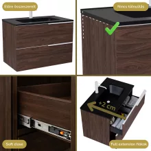 HD Cremona Matt Hazel 80 komplett fürdőszoba bútor szett fali mosdószekrénnyel, matt fehér fogantyúkkal, matt fekete slim mosdóval, tükörrel és magasszekrénnyel