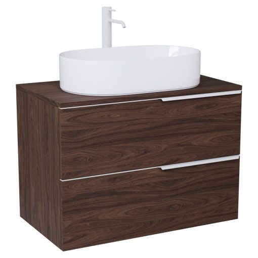 HD Carona Matt Hazel 80 fali mosdószekrény mogyoró színű mosdópulttal és matt fehér fogantyúkkal