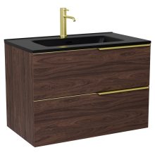 HD Cremona Matt Hazel 80 fali mosdószekrény szálcsiszolt arany fogantyúkkal és matt fekete slim mosdóval