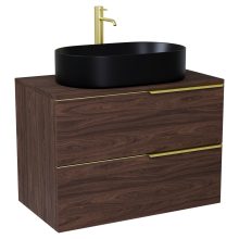 HD Carona Matt Hazel 80 fali mosdószekrény mogyoró színű mosdópulttal és szálcsiszolt arany fogantyúkkal