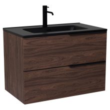 HD Cremona Matt Hazel 80 komplett fürdőszoba bútor szett fali mosdószekrénnyel, matt fekete fogantyúkkal, matt fekete slim mosdóval, tükörrel és magasszekrénnyel