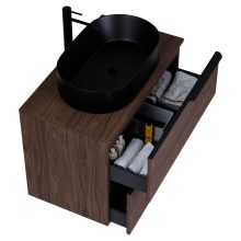 HD Carona Matt Hazel 80 fali mosdószekrény mogyoró színű mosdópulttal és matt fekete fogantyúkkal