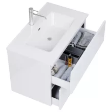 HD Aria Pro Lacquer White 80 fali mosdószekrény, push-to-open mechanizmussal, fényes fehér slim mosdóval