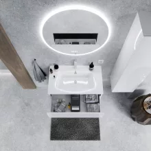 HD Aria Pro Lacquer White 80 fali mosdószekrény, push-to-open mechanizmussal, fényes fehér slim mosdóval