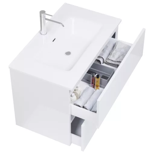 HD Aria Lacquer White 80 fali mosdószekrény fényes fehér slim mosdóval