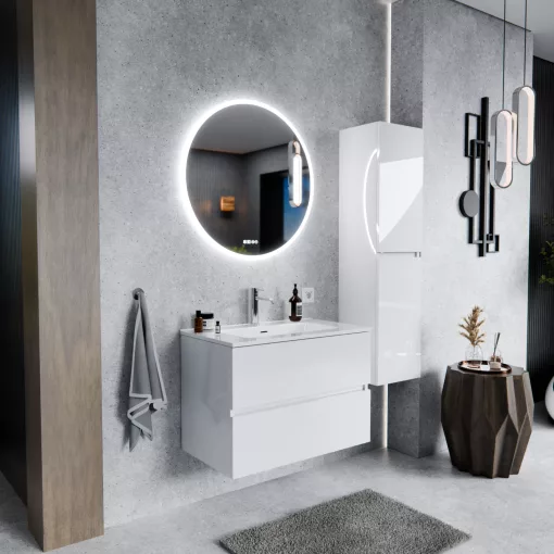 HD Aria Lacquer White 80 fali mosdószekrény fényes fehér slim mosdóval