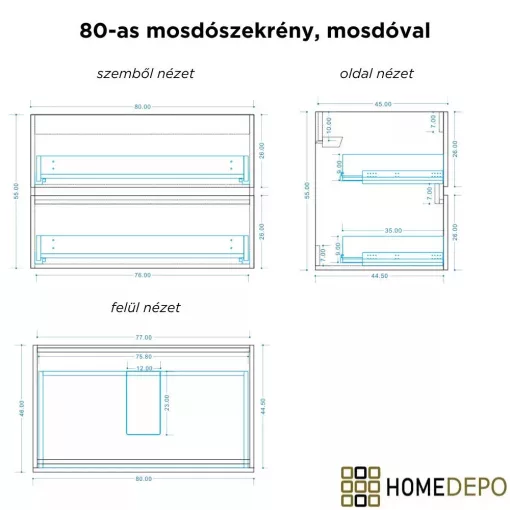 HD Aria Pro Lacquer White 80 komplett fürdőszoba bútor fali push-to-open mosdószekrénnyel, fényes fehér slim mosdóval és tükörrel
