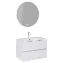 HD Aria Lacquer White 80 komplett fürdőszoba bútor fali mosdószekrénnyel, fényes fehér slim mosdóval és tükörrel