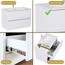 HD Aria Lacquer White 80 komplett fürdőszoba bútor szett fali mosdószekrénnyel, fényes fehér slim mosdóval, tükörrel és magasszekrénnyel