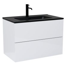 HD Aria Pro Lacquer White 80 fali mosdószekrény, push-to-open mechanizmussal, matt fekete slim mosdóval