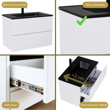 HD Aria Pro Lacquer White 80 fali mosdószekrény, push-to-open mechanizmussal, matt fekete slim mosdóval