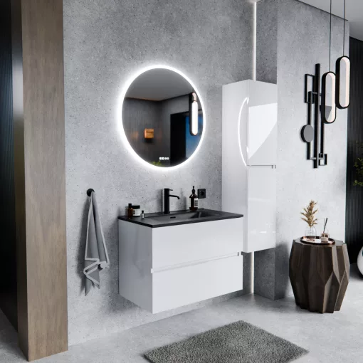 HD Aria Lacquer White 80 fali mosdószekrény matt fekete slim mosdóval