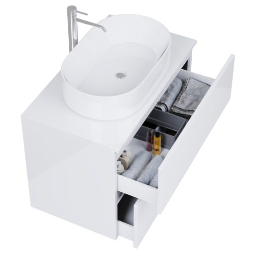 HD Zyra Pro Lacquer White 80 fali mosdószekrény, push-to-open mechanizmussal, fényes fehér mosdópulttal