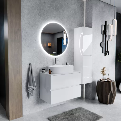 HD Zyra Lacquer White 80 fali mosdószekrény fényes fehér mosdópulttal