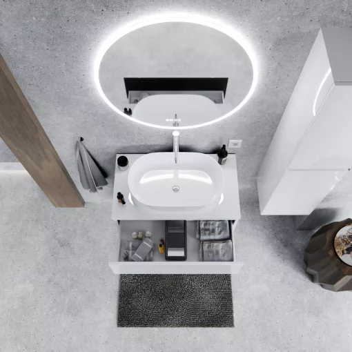 HD Zyra Lacquer White 80 fali mosdószekrény fényes fehér mosdópulttal