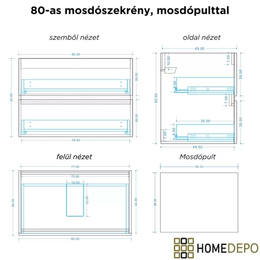 HD Zyra Pro Lacquer White 80 komplett fürdőszoba bútor fali push-to-open mosdószekrénnyel, fényes fehér mosdópulttal és tükörrel