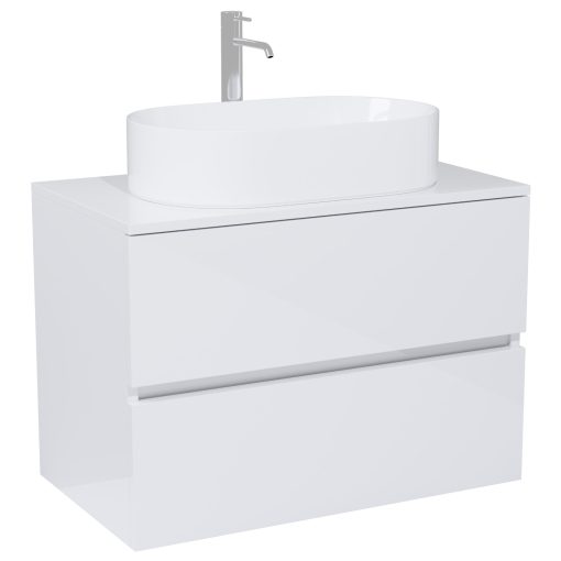 HD Zyra Lacquer White 80 komplett fürdőszoba bútor fali mosdószekrénnyel, fényes fehér mosdópulttal és tükörrel