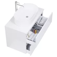 HD Zyra Lacquer White 80 komplett fürdőszoba bútor szett fali mosdószekrénnyel, fényes fehér mosdópulttal, tükörrel és magasszekrénnyel