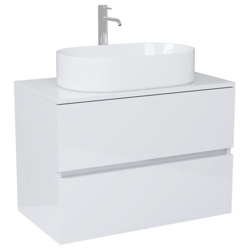 HD Zyra Lacquer White 80 komplett fürdőszoba bútor szett fali mosdószekrénnyel, fényes fehér mosdópulttal, tükörrel és magasszekrénnyel