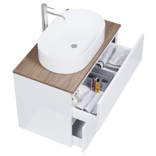 HD Zyra Lacquer White 80 fali mosdószekrény tölgyfa színű mosdópulttal