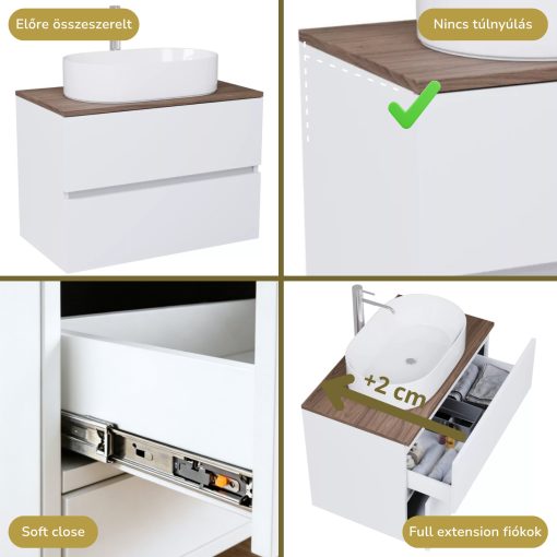 HD Zyra Lacquer White 80 fali mosdószekrény tölgyfa színű mosdópulttal