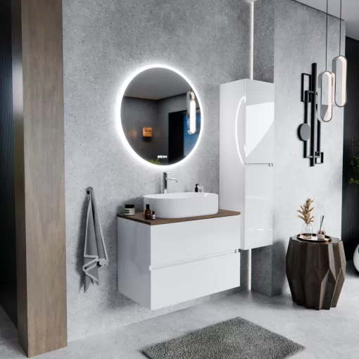 HD Zyra Lacquer White 80 fali mosdószekrény tölgyfa színű mosdópulttal