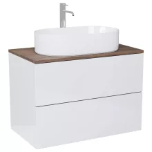 HD Zyra Pro Lacquer White 80 komplett fürdőszoba bútor fali push-to-open mosdószekrénnyel, tölgyfa színű mosdópulttal és tükörrel