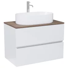 HD Zyra Lacquer White 80 komplett fürdőszoba bútor fali mosdószekrénnyel, tölgyfa színű mosdópulttal és tükörrel