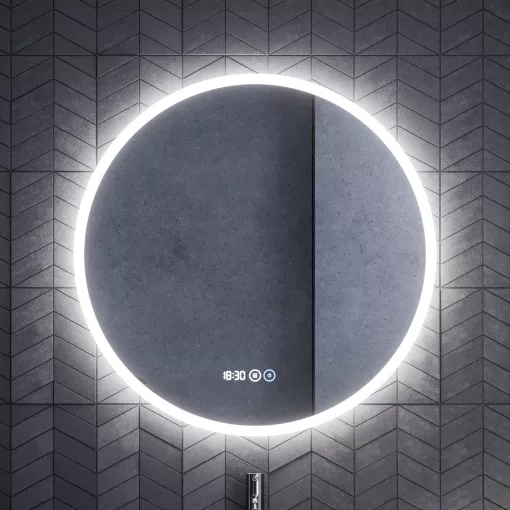 HD Zyra Lacquer White 80 komplett fürdőszoba bútor fali mosdószekrénnyel, tölgyfa színű mosdópulttal és tükörrel