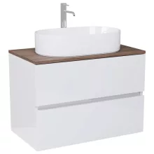 HD Zyra Lacquer White 80 komplett fürdőszoba bútor szett fali mosdószekrénnyel, tölgyfa színű mosdópulttal, tükörrel és magasszekrénnyel