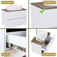 HD Zyra Lacquer White 80 komplett fürdőszoba bútor szett fali mosdószekrénnyel, tölgyfa színű mosdópulttal, tükörrel és magasszekrénnyel