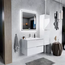 HD Cremona Lacquer White 80 fali mosdószekrény fényes króm fogantyúkkal és fényes fehér slim mosdóval