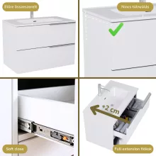 HD Cremona Lacquer White 80 fali mosdószekrény fényes króm fogantyúkkal és fényes fehér slim mosdóval