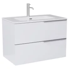 HD Cremona Lacquer White 80 fali mosdószekrény szálcsiszolt króm fogantyúkkal és fényes fehér slim mosdóval