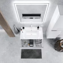 HD Cremona Lacquer White 80 fali mosdószekrény szálcsiszolt króm fogantyúkkal és fényes fehér slim mosdóval