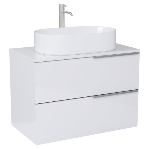 HD Carona Lacquer White 80 fali mosdószekrény fényes fehér mosdópulttal és szálcsiszolt króm fogantyúkkal